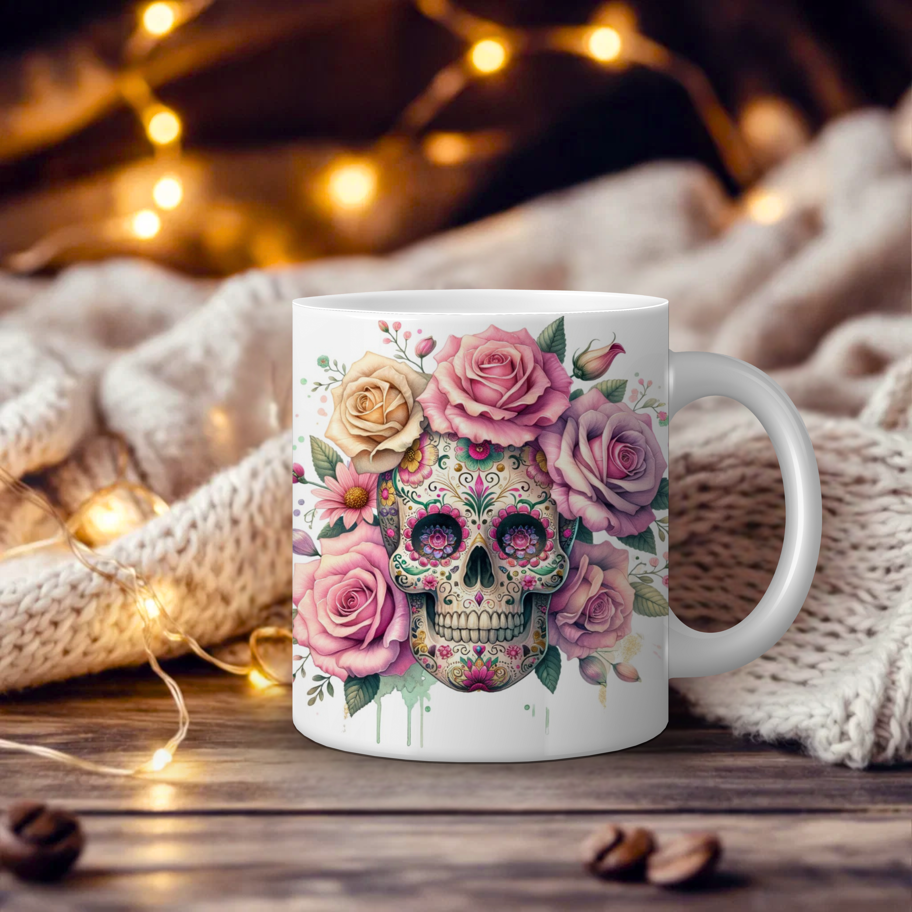 Floral Sugar Skull Ceramic Mug