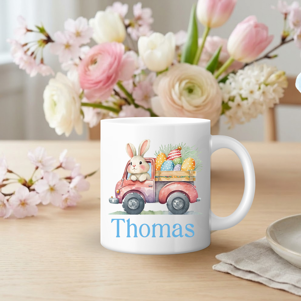Personalised Easter Bunny Truck Mug – Pink Truck Design