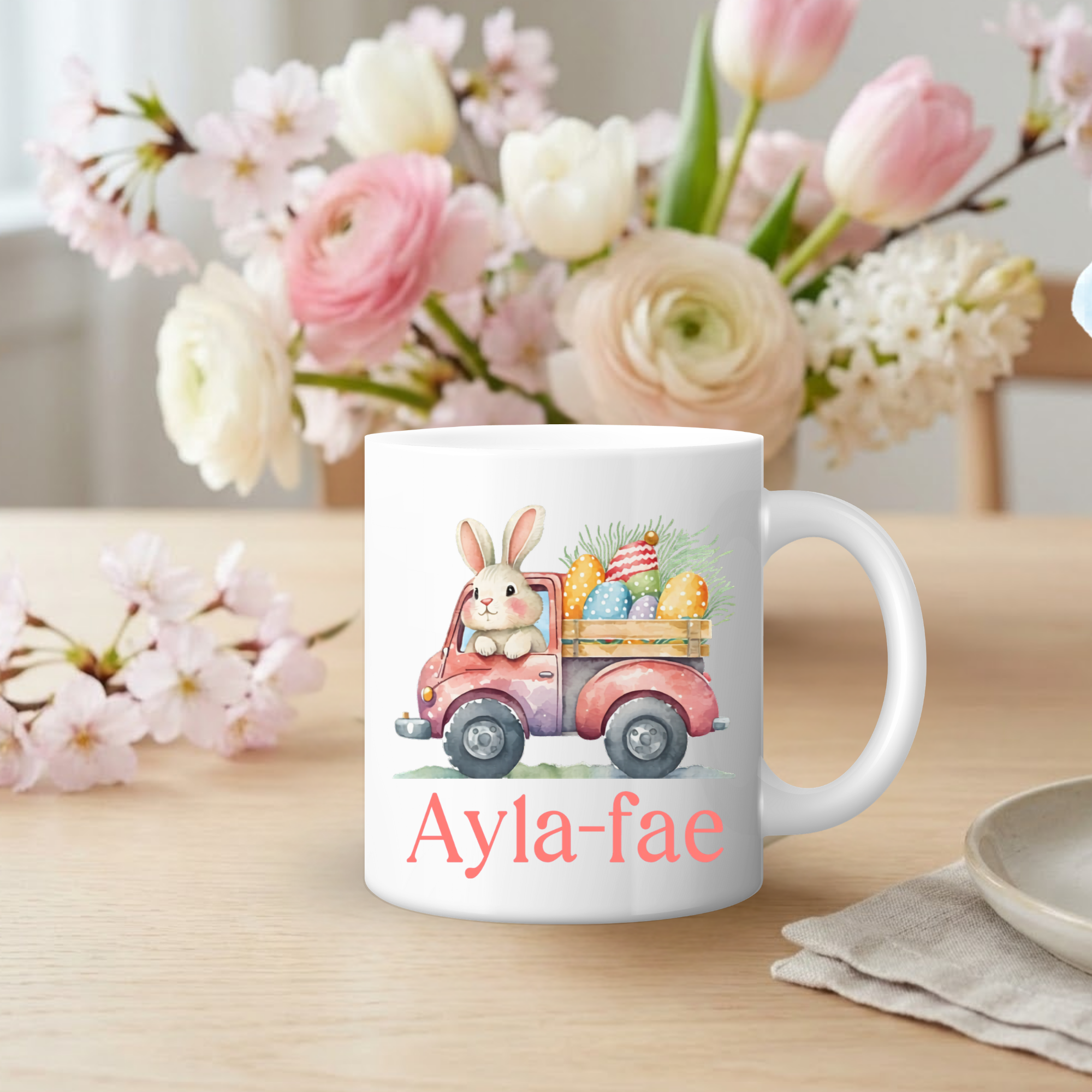 Personalised Easter Bunny Truck Mug – Pink Truck Design