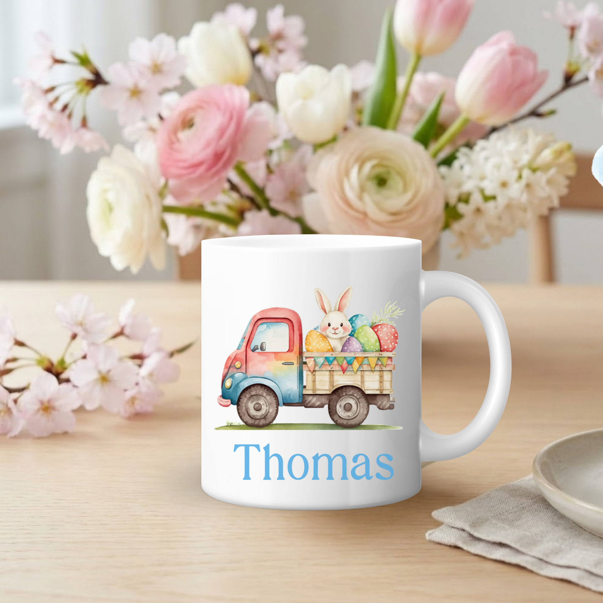 Personalised Easter Mug – Easter Bunny Truck Design