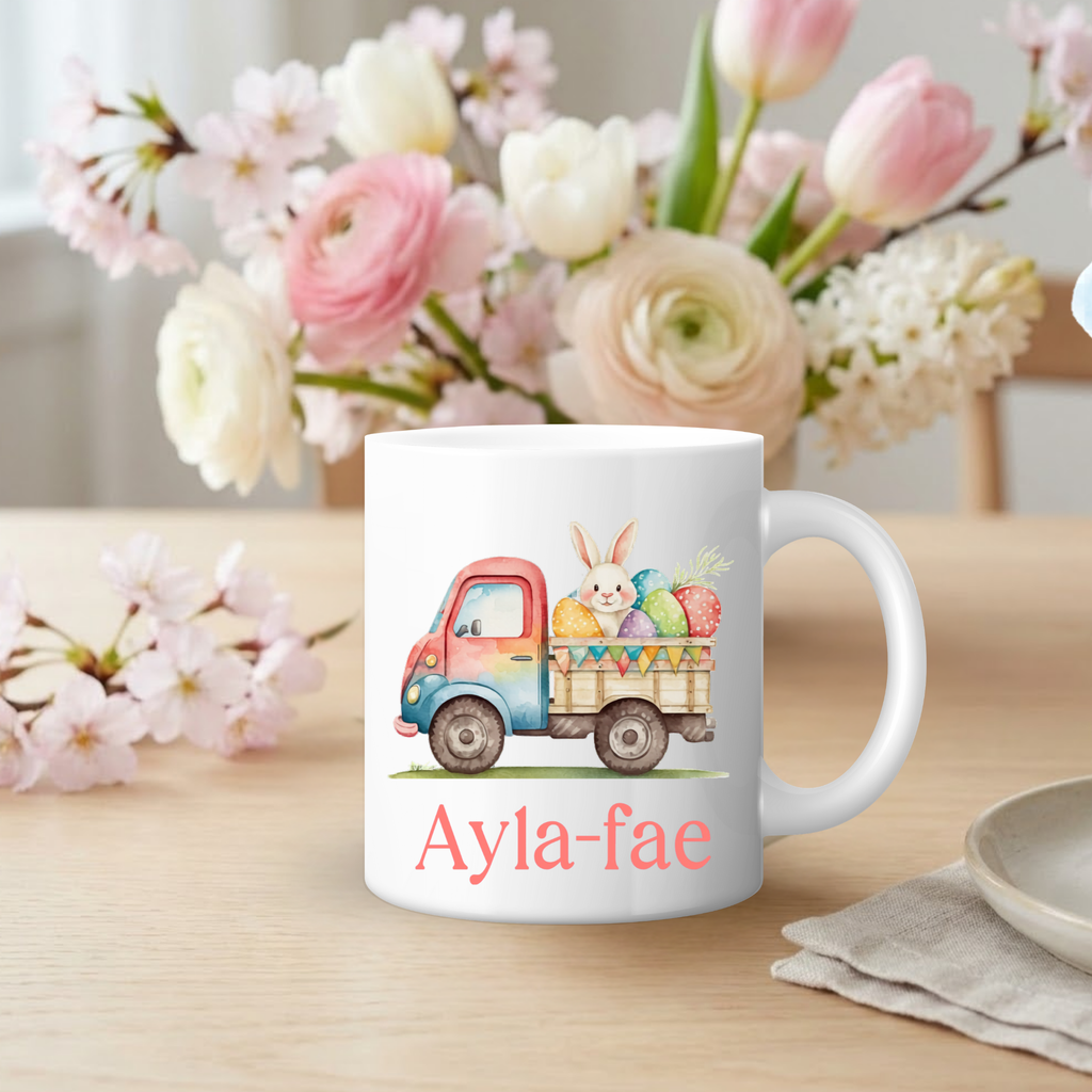 Personalised Easter Mug – Easter Bunny Truck Design