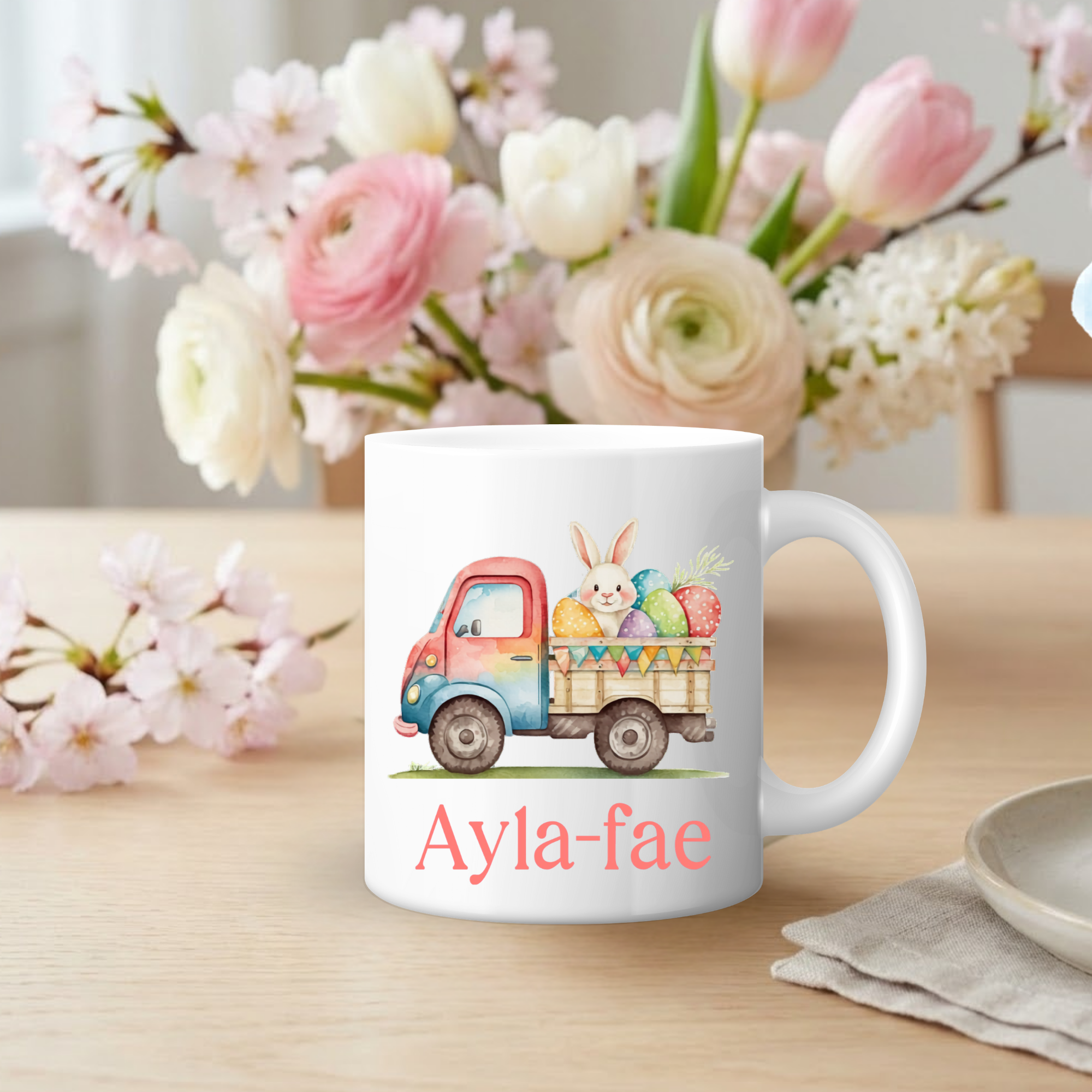 Personalised Easter Mug – Easter Bunny Truck Design