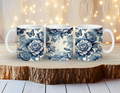 Blue Toile Peony & Butterfly Mug