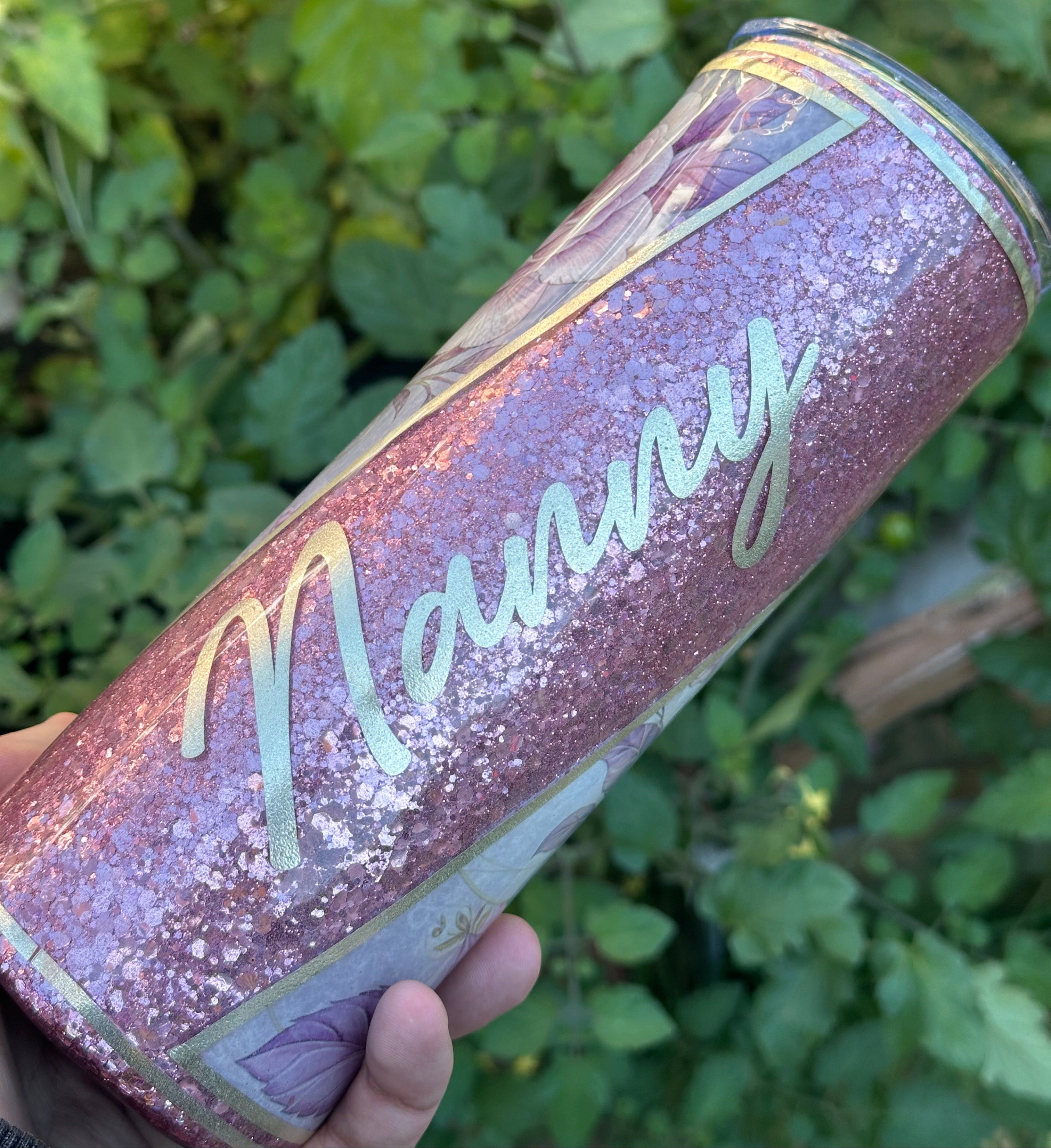 Personalised Floral Glitter Tumbler with Name