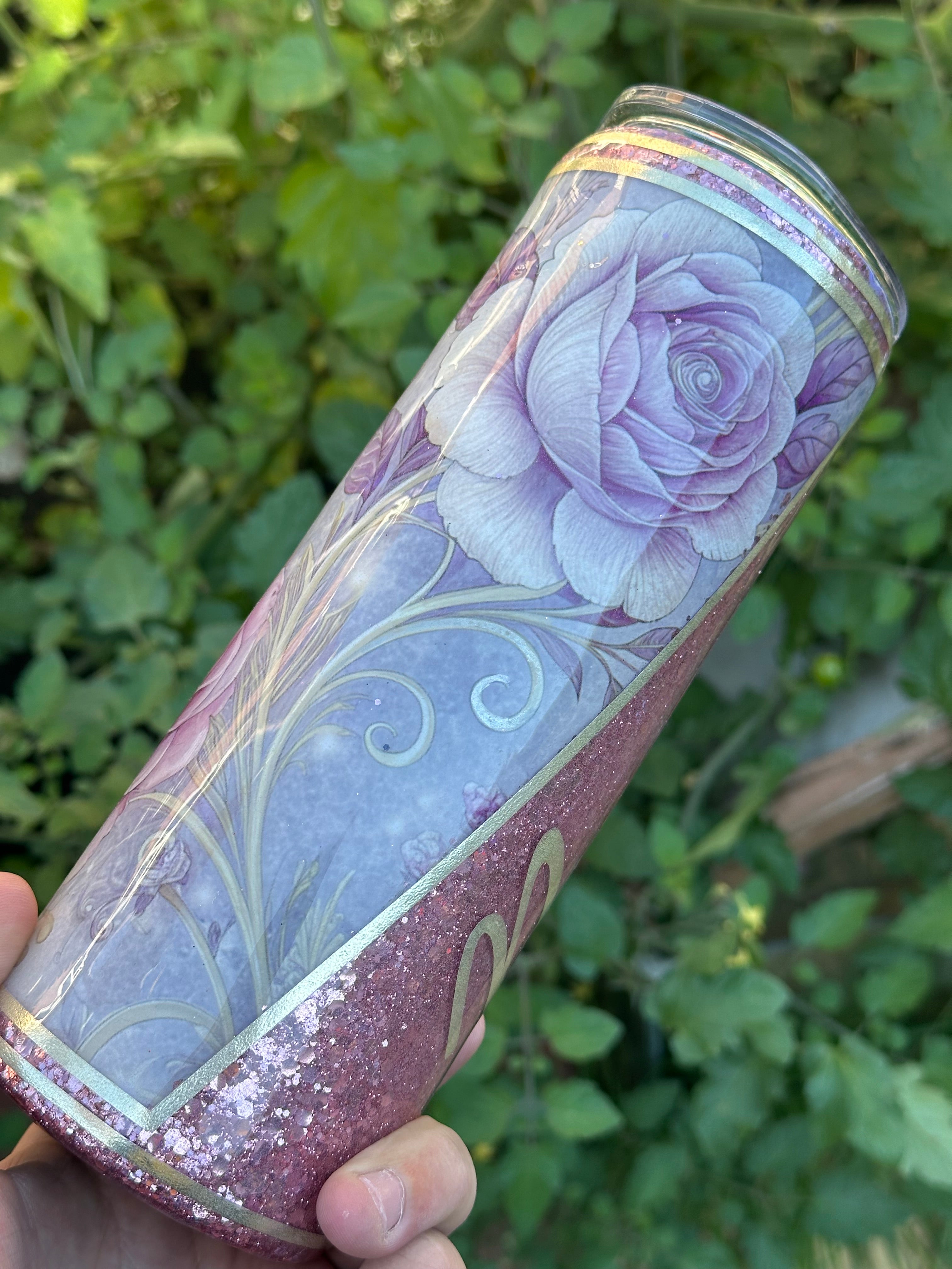 Personalised Floral Glitter Tumbler with Name