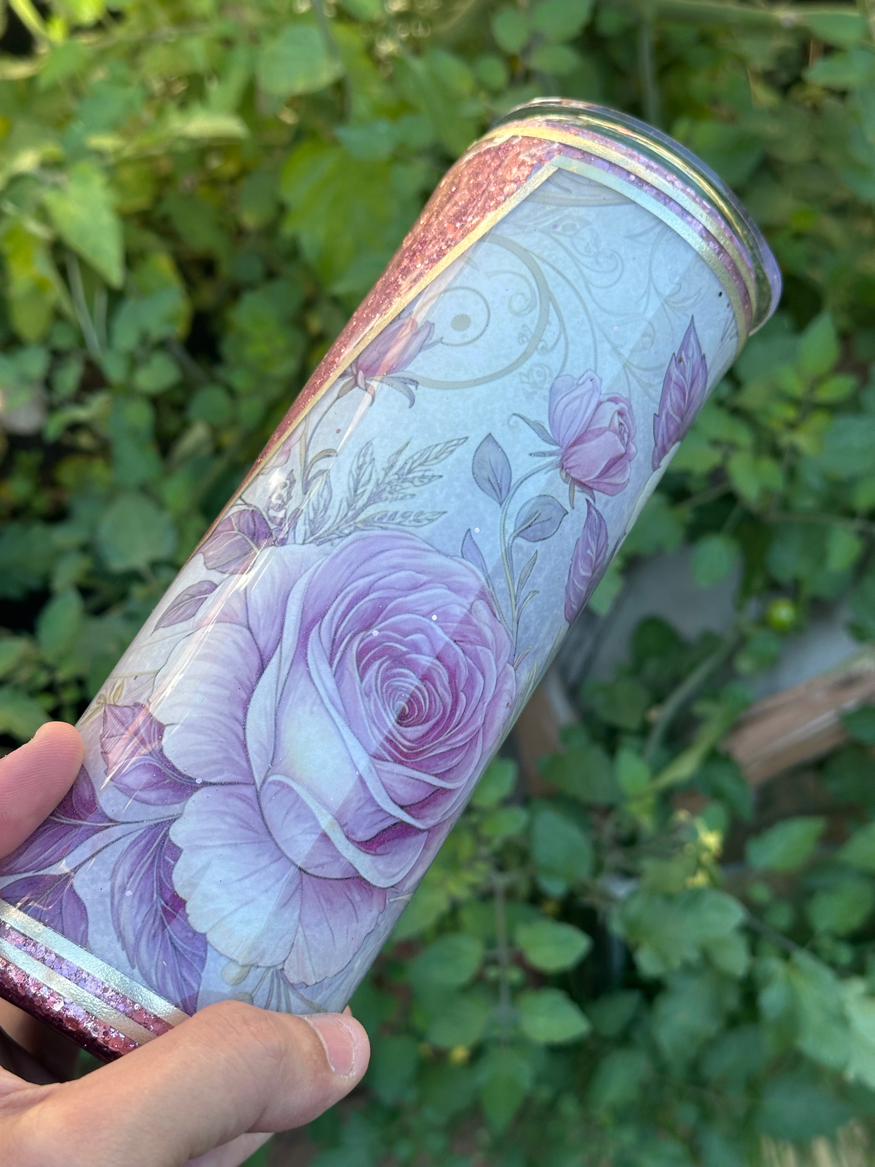 Personalised Floral Glitter Tumbler with Name