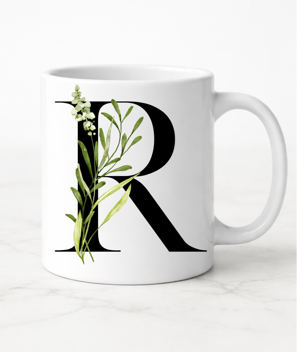 Botanical Letter Mug - Personalised Initial Mug